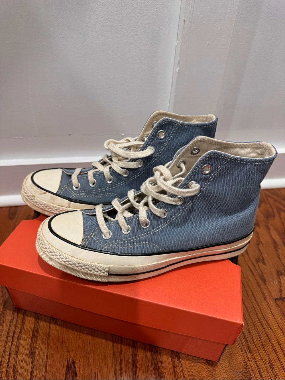 Converse High-Top Sneakers in Dusty Blue and Cream